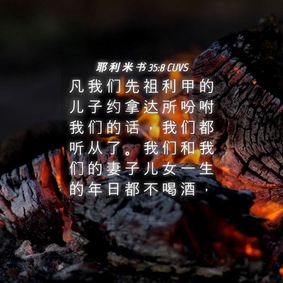 Picture 04 - 耶 利 米 书 35:8 CUVS - 凡 我 们 先 祖 利 甲 的 儿 子 约 拿 - Bible Verse Picture