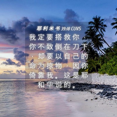 Picture 04 - 耶 利 米 书 39:18 CUVS - 我 定 要 搭 救 你 ， 你 不 致 倒 在 - Bible Verse Picture