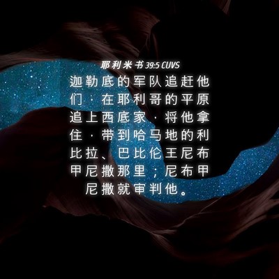 Picture 04 - 耶 利 米 书 39:5 CUVS - 迦 勒 底 的 军 队 追 赶 他 们 ， 在 - Bible Verse Picture
