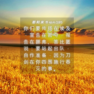 Picture 04 - 耶 利 米 书 46:14 CUVS - 你 们 要 传 扬 在 埃 及 ， 宣 告 在 - Bible Verse Picture