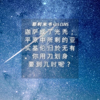 Picture 04 - 耶 利 米 书 47:5 CUVS - 迦 萨 成 了 光 秃 ； 平 原 中 所 剩 - Bible Verse Picture