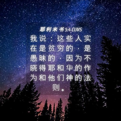 Picture 04 - 耶 利 米 书 5:4 CUVS - 我 说 ： 这 些 人 实 在 是 贫 穷 的 - Bible Verse Picture