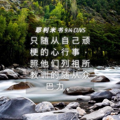 Picture 04 - 耶 利 米 书 9:14 CUVS - 只 随 从 自 己 顽 梗 的 心 行 事 ， - Bible Verse Picture