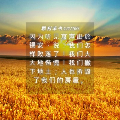 Picture 04 - 耶 利 米 书 9:19 CUVS - 因 为 听 见 哀 声 出 於 锡 安 ， 说 - Bible Verse Picture