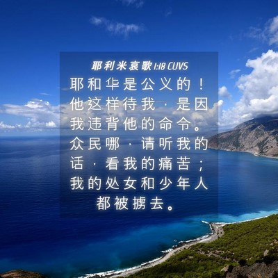 Picture 04 - 耶 利 米 哀 歌 1:18 CUVS - 耶 和 华 是 公 义 的 ！ 他 这 样 待 - Bible Verse Picture