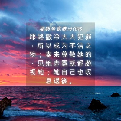 Picture 04 - 耶 利 米 哀 歌 1:8 CUVS - 耶 路 撒 冷 大 大 犯 罪 ， 所 以 成 - Bible Verse Picture