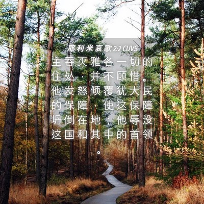 Picture 04 - 耶 利 米 哀 歌 2:2 CUVS - 主 吞 灭 雅 各 一 切 的 住 处 ， 并 - Bible Verse Picture
