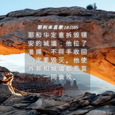 Picture 04 - 耶 利 米 哀 歌 2:8 CUVS - 耶 和 华 定 意 拆 毁 锡 安 的 城 墙 - Bible Verse Picture