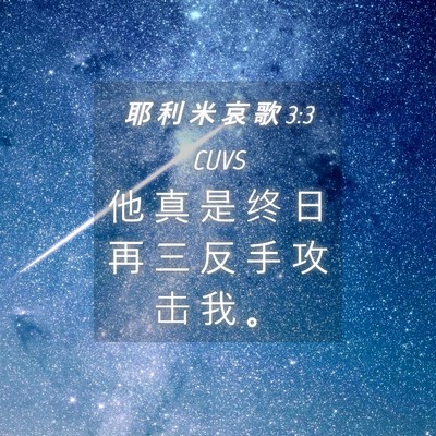 Picture 04 - 耶 利 米 哀 歌 3:3 CUVS - 他 真 是 终 日 再 三 反 手 攻 击 我 - Bible Verse Picture