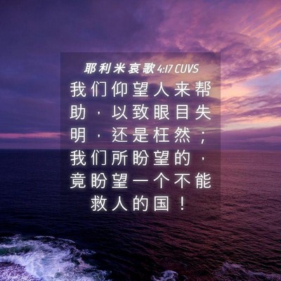 Picture 04 - 耶 利 米 哀 歌 4:17 CUVS - 我 们 仰 望 人 来 帮 助 ， 以 致 眼 - Bible Verse Picture