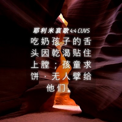 Picture 04 - 耶 利 米 哀 歌 4:4 CUVS - 吃 奶 孩 子 的 舌 头 因 乾 渴 贴 住 - Bible Verse Picture