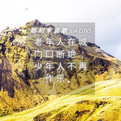 Picture 04 - 耶 利 米 哀 歌 5:14 CUVS - 老 年 人 在 城 门 口 断 绝 ； 少 年 - Bible Verse Picture