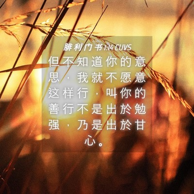 Picture 04 - 腓 利 门 书 1:14 CUVS - 但 不 知 道 你 的 意 思 ， 我 就 不 - Bible Verse Picture