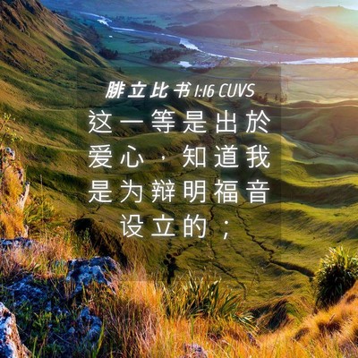Picture 04 - 腓 立 比 书 1:16 CUVS - 这 一 等 是 出 於 爱 心 ， 知 道 我 - Bible Verse Picture