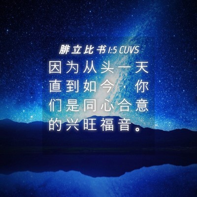Picture 04 - 腓 立 比 书 1:5 CUVS - 因 为 从 头 一 天 直 到 如 今 ， 你 - Bible Verse Picture