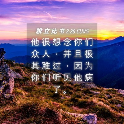 Picture 04 - 腓 立 比 书 2:26 CUVS - 他 很 想 念 你 们 众 人 ， 并 且 极 - Bible Verse Picture