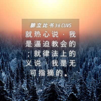 Picture 04 - 腓 立 比 书 3:6 CUVS - 就 热 心 说 ， 我 是 逼 迫 教 会 的 - Bible Verse Picture