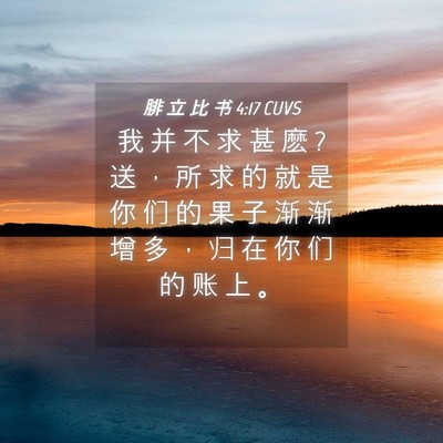 Picture 04 - 腓 立 比 书 4:17 CUVS - 我 并 不 求 甚 麽 ? 送 ， 所 求 的 就 - Bible Verse Picture