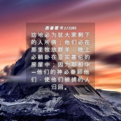 Picture 04 - 西 番 雅 书 2:7 CUVS - 这 地 必 为 犹 大 家 剩 下 的 人 所 - Bible Verse Picture