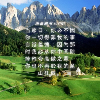 Picture 04 - 西 番 雅 书 3:11 CUVS - 当 那 日 ， 你 必 不 因 你 一 切 得 - Bible Verse Picture