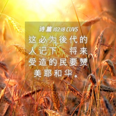 Picture 04 - 诗 篇 102:18 CUVS - 这 必 为 後 代 的 人 记 下 ， 将 来 - Bible Verse Picture