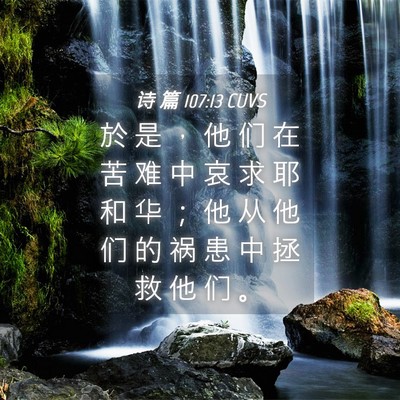 Picture 04 - 诗 篇 107:13 CUVS - 於 是 ， 他 们 在 苦 难 中 哀 求 耶 - Bible Verse Picture