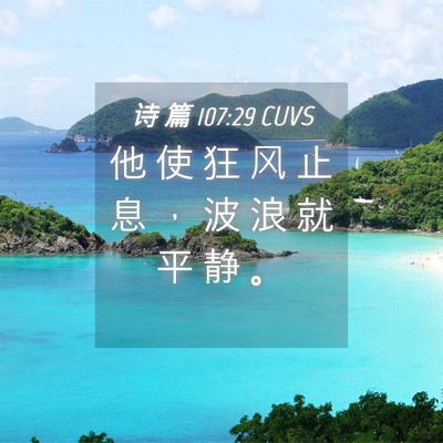 Picture 04 - 诗 篇 107:29 CUVS - 他 使 狂 风 止 息 ， 波 浪 就 平 静 - Bible Verse Picture