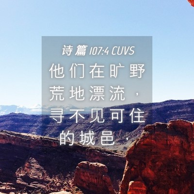 Picture 04 - 诗 篇 107:4 CUVS - 他 们 在 旷 野 荒 地 漂 流 ， 寻 不 - Bible Verse Picture