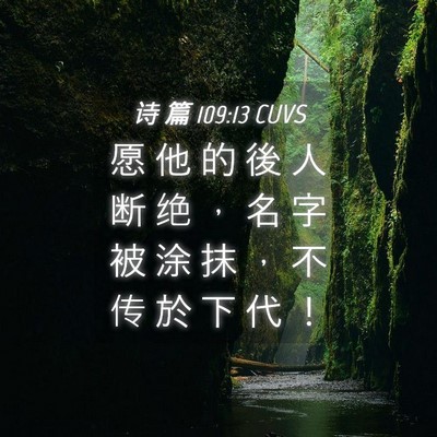 Picture 04 - 诗 篇 109:13 CUVS - 愿 他 的 後 人 断 绝 ， 名 字 被 涂 - Bible Verse Picture