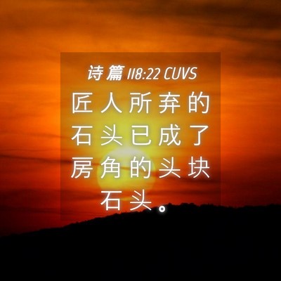 Picture 04 - 诗 篇 118:22 CUVS - 匠 人 所 弃 的 石 头 已 成 了 房 角 - Bible Verse Picture