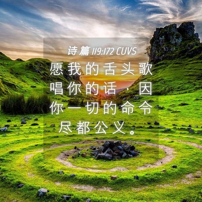 Picture 04 - 诗 篇 119:172 CUVS - 愿 我 的 舌 头 歌 唱 你 的 话 ， 因 - Bible Verse Picture