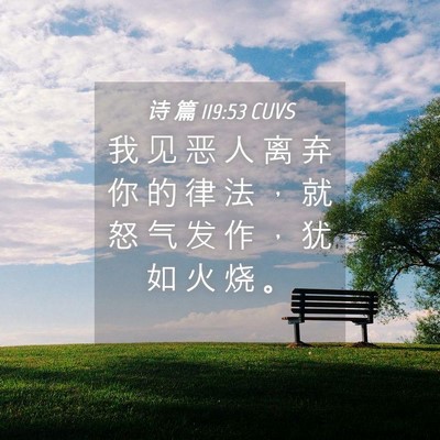 Picture 04 - 诗 篇 119:53 CUVS - 我 见 恶 人 离 弃 你 的 律 法 ， 就 - Bible Verse Picture