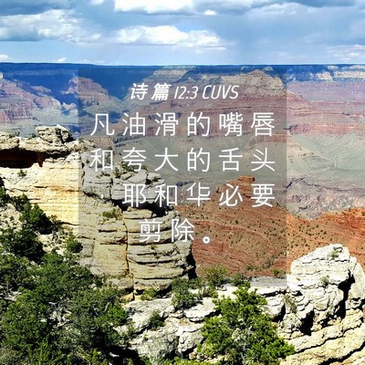 Picture 04 - 诗 篇 12:3 CUVS - 凡 油 滑 的 嘴 唇 和 夸 大 的 舌 头 - Bible Verse Picture