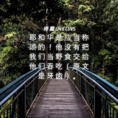 Picture 04 - 诗 篇 124:6 CUVS - 耶 和 华 是 应 当 称 颂 的 ！ 他 没 - Bible Verse Picture