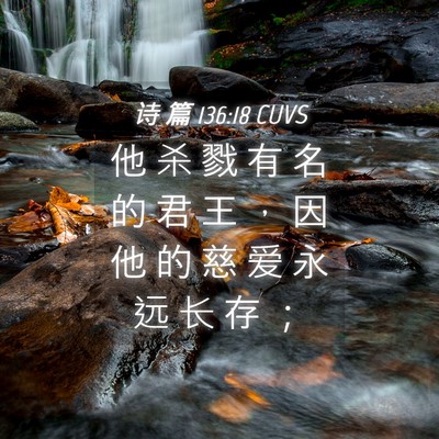 Picture 04 - 诗 篇 136:18 CUVS - 他 杀 戮 有 名 的 君 王 ， 因 他 的 - Bible Verse Picture