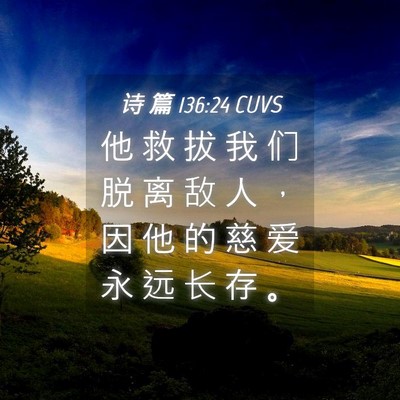 Picture 04 - 诗 篇 136:24 CUVS - 他 救 拔 我 们 脱 离 敌 人 ， 因 他 - Bible Verse Picture