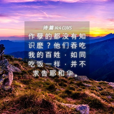 Picture 04 - 诗 篇 14:4 CUVS - 作 孽 的 都 没 有 知 识 麽 ？ 他 们 - Bible Verse Picture
