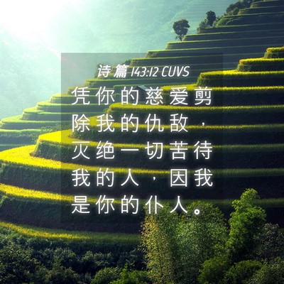 Picture 04 - 诗 篇 143:12 CUVS - 凭 你 的 慈 爱 剪 除 我 的 仇 敌 ， - Bible Verse Picture