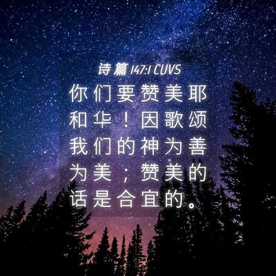 Picture 04 - 诗 篇 147:1 CUVS - 你 们 要 赞 美 耶 和 华 ！ 因 歌 颂 - Bible Verse Picture