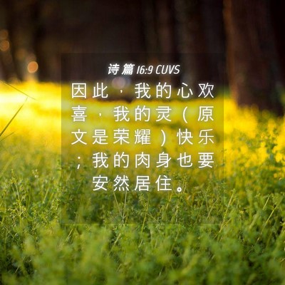 Picture 04 - 诗 篇 16:9 CUVS - 因 此 ， 我 的 心 欢 喜 ， 我 的 灵 - Bible Verse Picture
