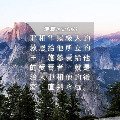 Picture 04 - 诗 篇 18:50 CUVS - 耶 和 华 赐 极 大 的 救 恩 给 他 所 - Bible Verse Picture