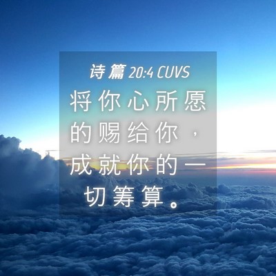 Picture 04 - 诗 篇 20:4 CUVS - 将 你 心 所 愿 的 赐 给 你 ， 成 就 - Bible Verse Picture