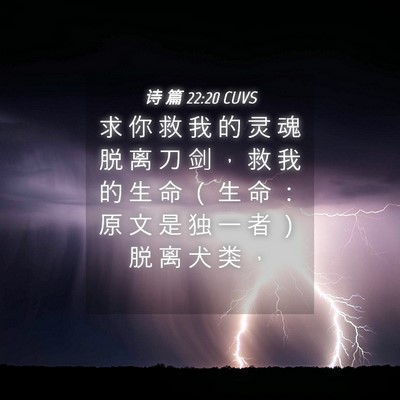 Picture 04 - 诗 篇 22:20 CUVS - 求 你 救 我 的 灵 魂 脱 离 刀 剑 ， - Bible Verse Picture
