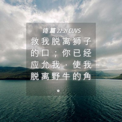 Picture 04 - 诗 篇 22:21 CUVS - 救 我 脱 离 狮 子 的 口 ； 你 已 经 - Bible Verse Picture