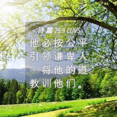 Picture 04 - 诗 篇 25:9 CUVS - 他 必 按 公 平 引 领 谦 卑 人 ， 将 - Bible Verse Picture