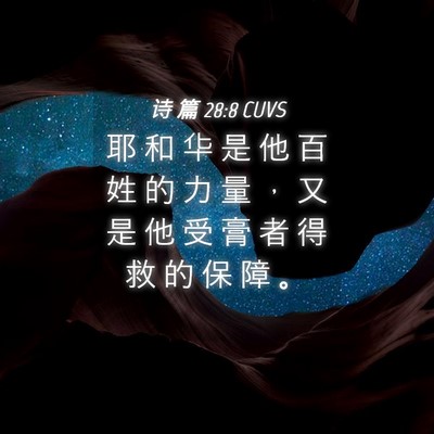 Picture 04 - 诗 篇 28:8 CUVS - 耶 和 华 是 他 百 姓 的 力 量 ， 又 - Bible Verse Picture