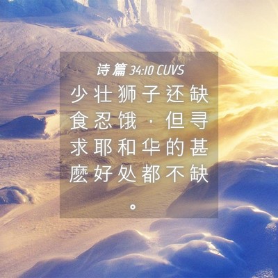 Picture 04 - 诗 篇 34:10 CUVS - 少 壮 狮 子 还 缺 食 忍 饿 ， 但 寻 - Bible Verse Picture