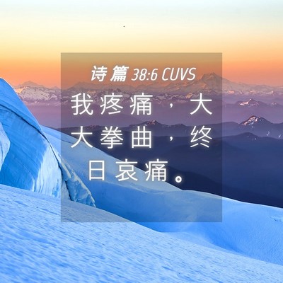 Picture 04 - 诗 篇 38:6 CUVS - 我 疼 痛 ， 大 大 拳 曲 ， 终 日 哀 - Bible Verse Picture