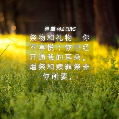 Picture 04 - 诗 篇 40:6 CUVS - 祭 物 和 礼 物 ， 你 不 喜 悦 ； 你 - Bible Verse Picture