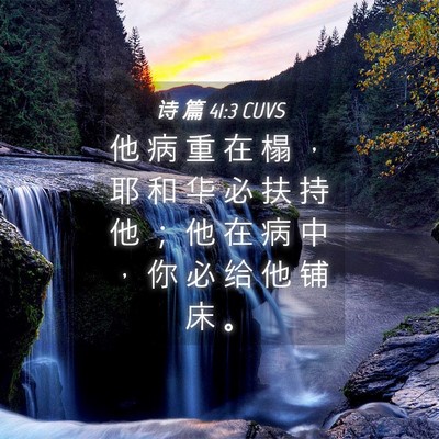 Picture 04 - 诗 篇 41:3 CUVS - 他 病 重 在 榻 ， 耶 和 华 必 扶 持 - Bible Verse Picture